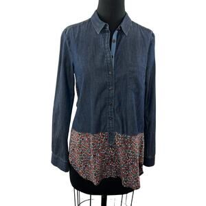 POSTMARK by ANTHROPOLOGIE Flora Spliced Button-Down Cotton Chambray Shirt Sz 6